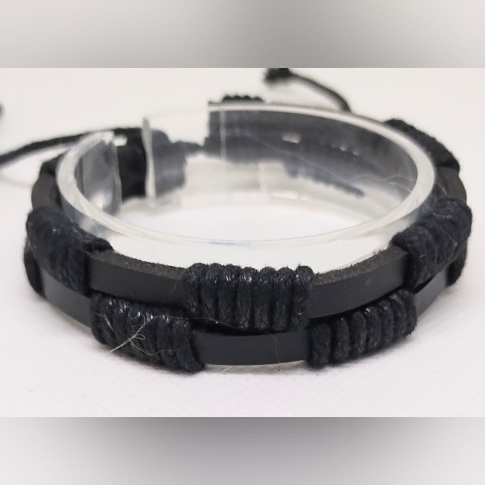 Men's leather bracelet layered black new e45